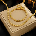 Hot Trendy Metal Wrap Chain Jewelry Set 18K Gold Plated Stainless Steel Woven Twist Chain Necklace Bracelet Set