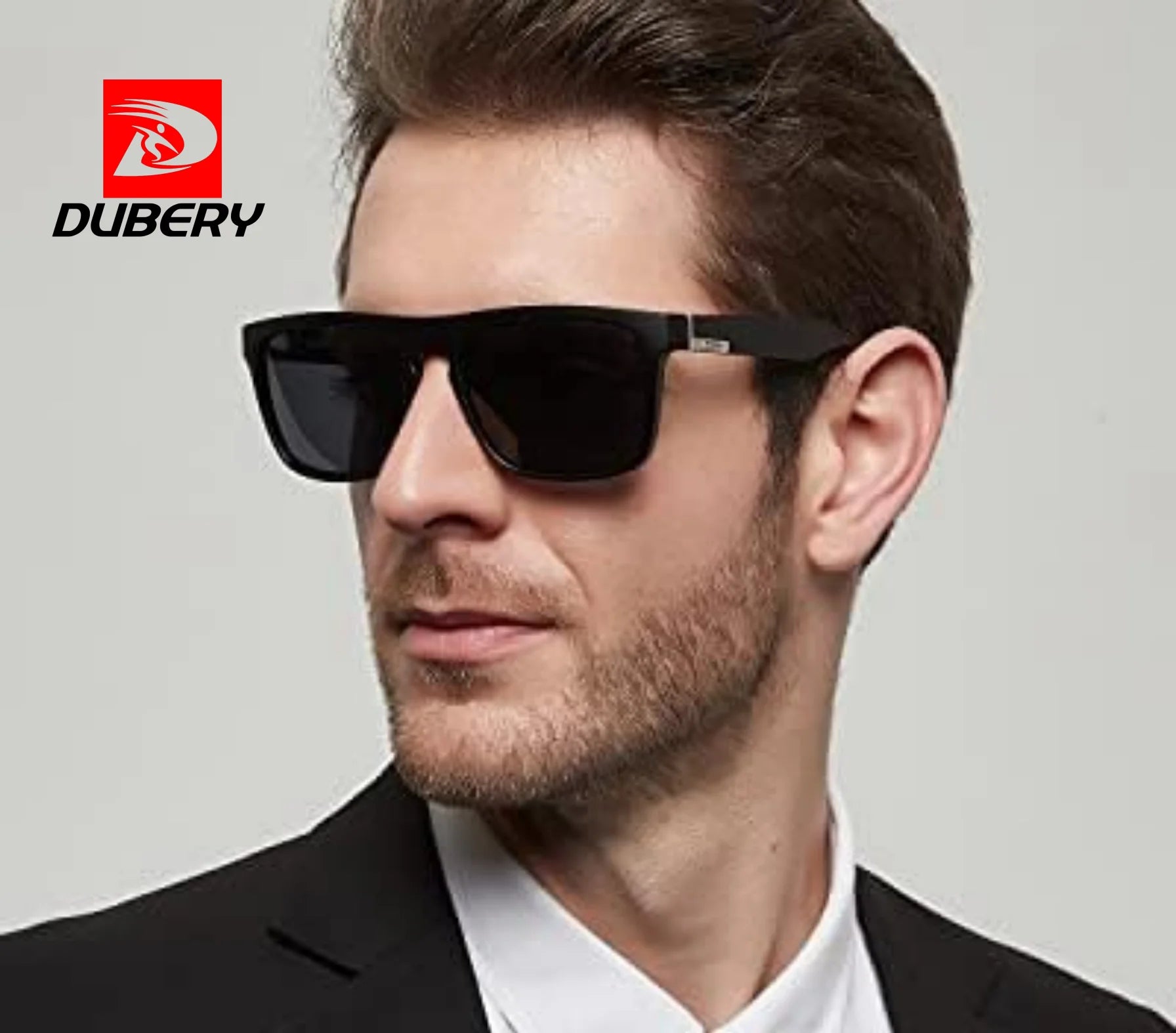 DUBERY Mens Unisex Fashion Square Polarized Sunglasses with Dark Lenses PC+TAC Frame UV400 Protection Red Blue Colors 2026 Model
