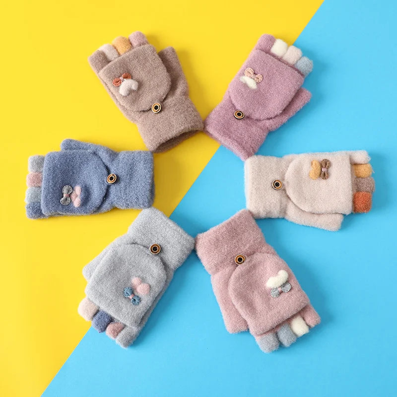 New Style Winter Half Finger Cartoon Multicolor Warm Women Gloves Mitten Gloves for Ladies