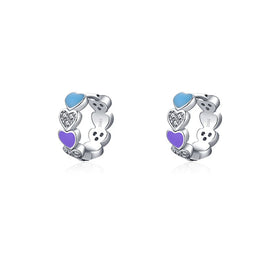 Fashion Cute Sweet Colorful Enamel Earrings S925 Sterling Silver Rhodium Plated Zircon love Heart Hoop Earrings