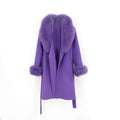 QIUCHEN- QC22035 Autumn Winter Fashion Women's Cashmere Long Breathable Woolen Fur Coat with Real Fox Fur