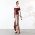 16072# Shoulder Dress Euro-American Perspective Gradient Beaded Wedding Party