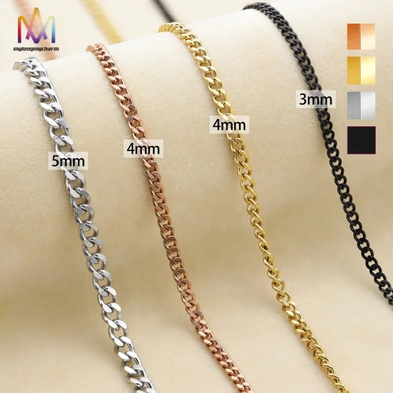 Manufacture Price Gold Plated Stainless Steel Link Chain for Jewelry Making 3mm 4mm 5mm Necklace Cuban Chains Unisex