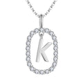 S925 Letter Necklace Pendant Cz Paved Oval Frame Alphabet Initial Letter Chain Necklace