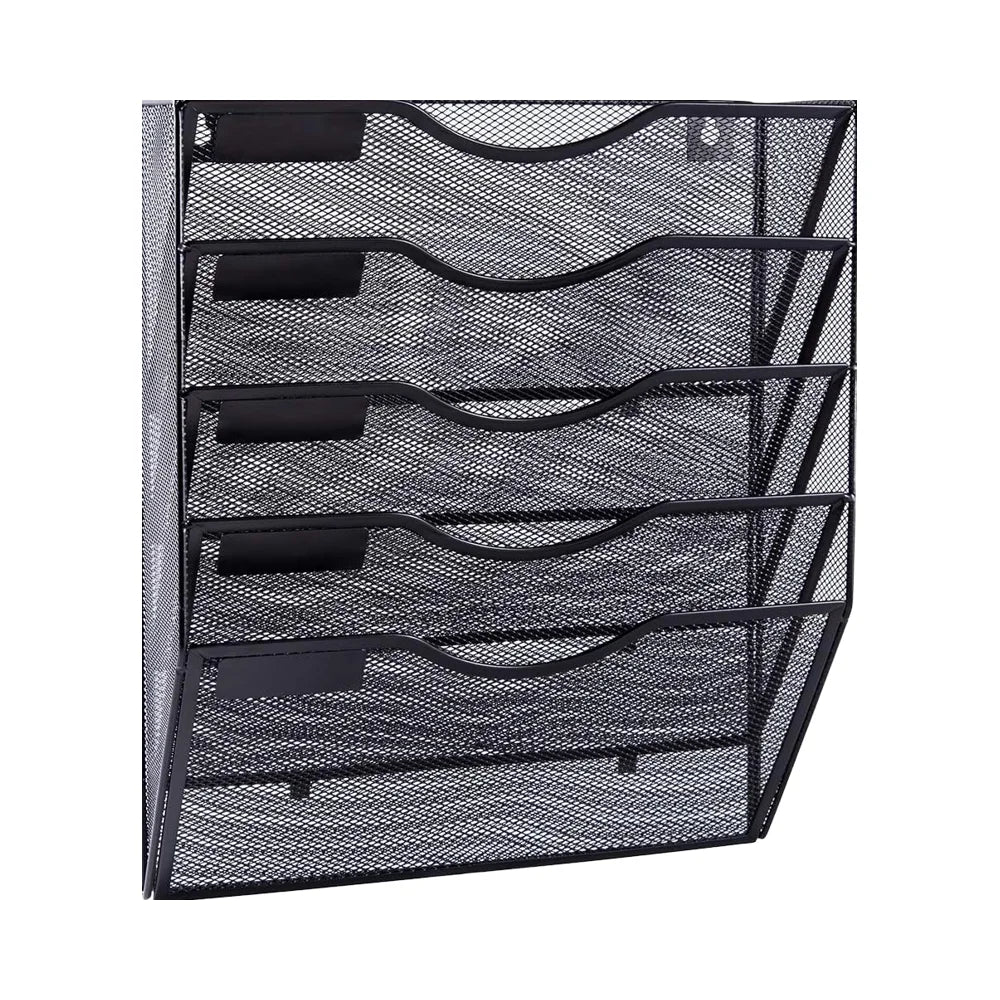 Black Wall-mounted 5 Pocket Hanging File Organizer Mail Paper Document Folder Holder