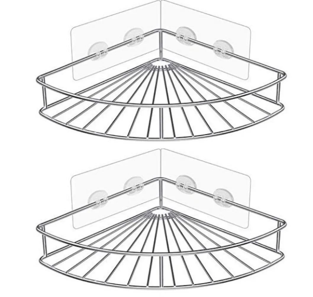 Adhesive Corner Shower Shelf & Caddy Wall-Mounted Modern Stainless Steel Dual Tier Rust Resistant Bathroom Rack Home