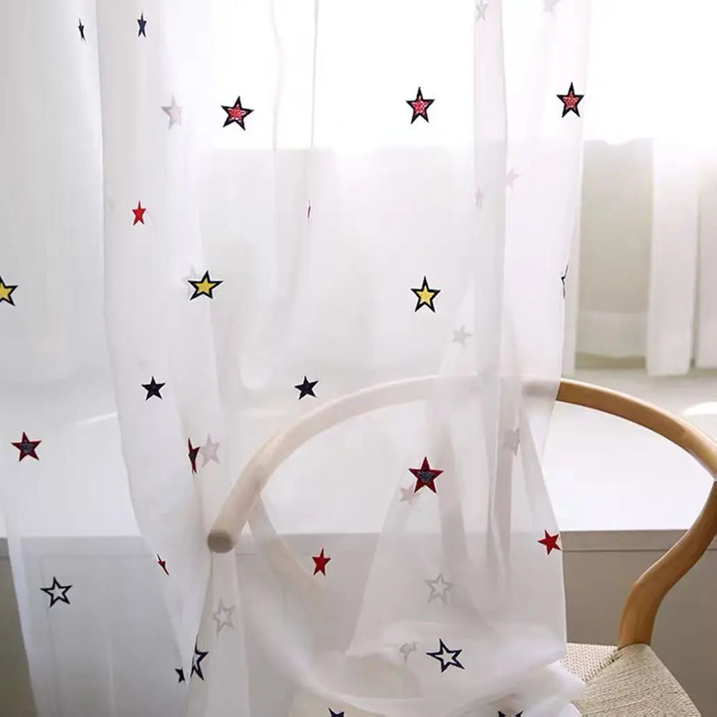Fancy Cartoon Embroidery Ready Made Curtain Child Kids Room Simple Healthy White Sheer Window Curtain