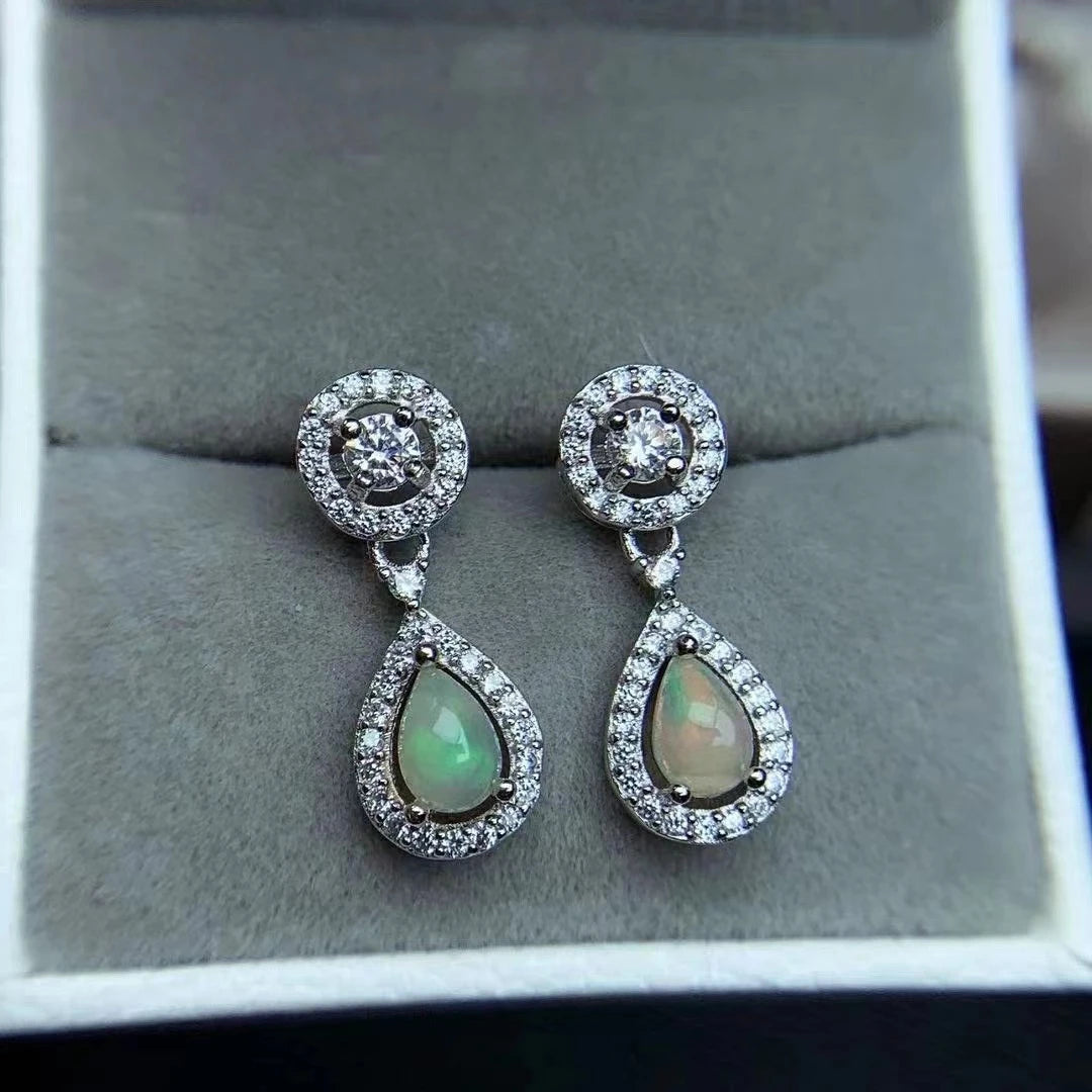 Hot Popular Korean 925 Style Sterling Silver Drop Earrings Gold Plated Natural Opal Gemstone Fashionable for Weddings Parties