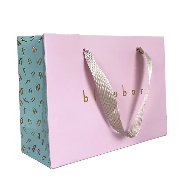 Lipack Custom Gold Foil Hot Stamping Pink Paper Bag Retail Shopping Bags for Store