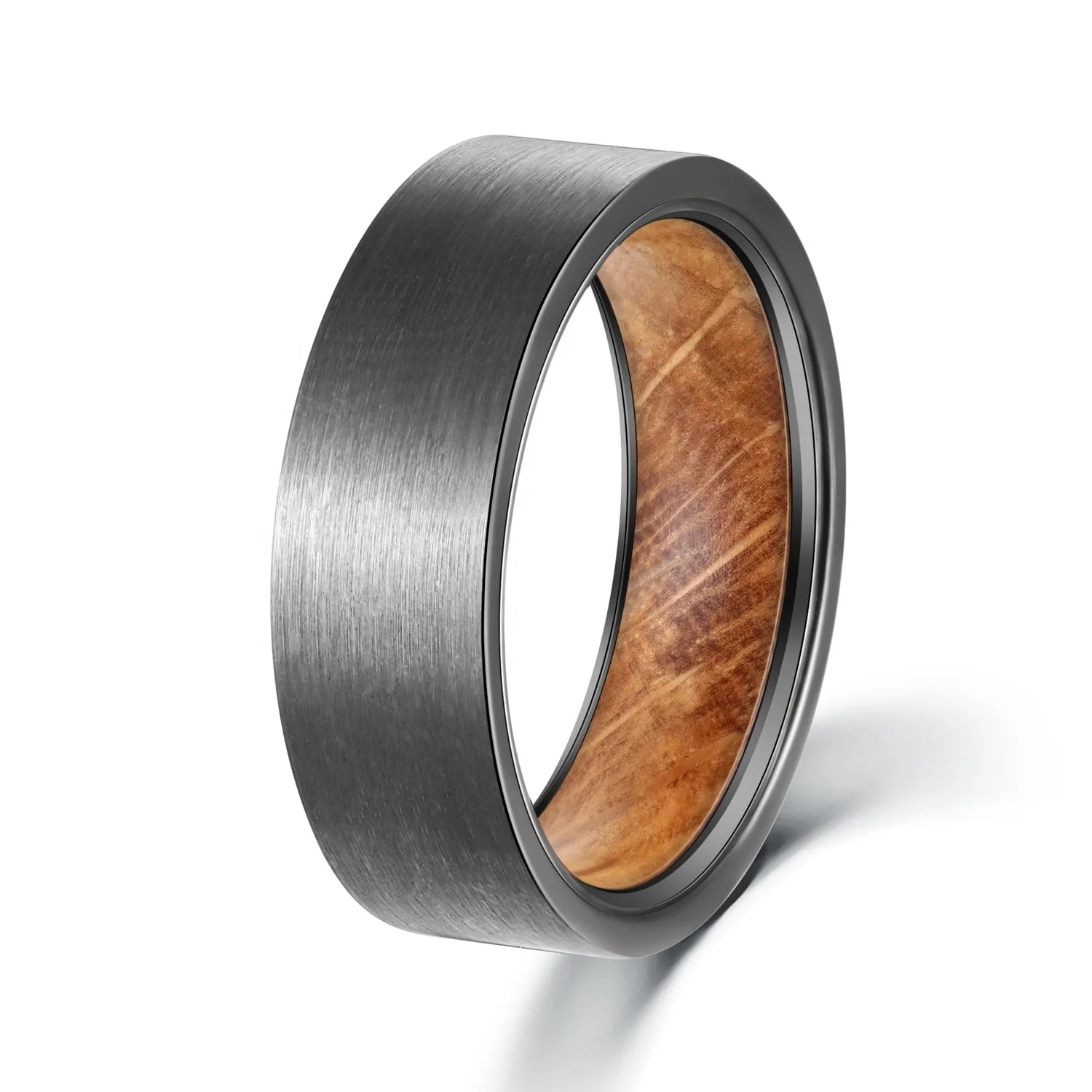 POYA 7mm 5.5mm Gunmetal Tungsten Rings Inlay Oak Barrel Wood Sleeve Vintage Mens Wedding Ring