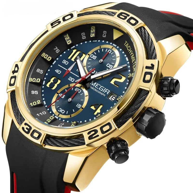 Top MEGIR Reloj 2045 Clock Luxury Chronograph Men's Wristwatches Gift Waterproof Silicone Watch for Men Relogio Masculino