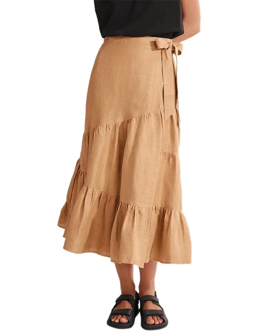 Organic Linen Multi-Section One-Piece Wrap Skirt Casual Half Skirt Dress with OEM/ODM Support Half Skirt Linen Dress Factory