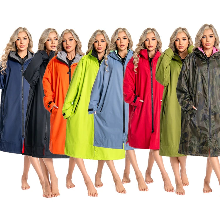 Wholesale Custom Logo Long Sleeve Surf Changing Robe Fleece Lined Beach Swim Parka Outdoor Coat Waterproof Windproof Poncho