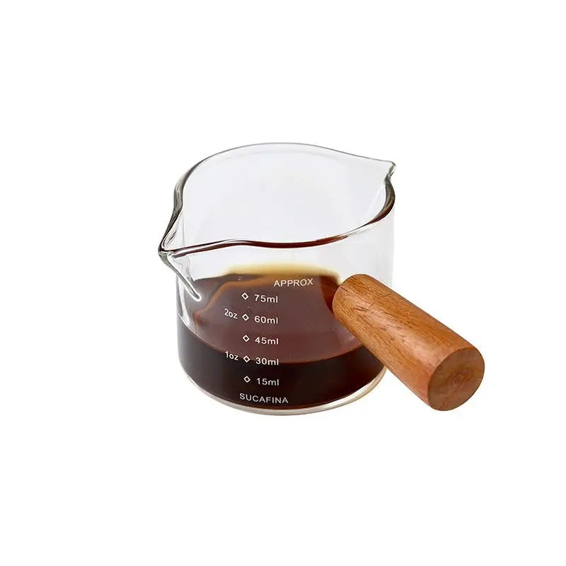 Glass Coffee Cup with Wooden Handle Milk Mug Coffee Ware Measuring Cup