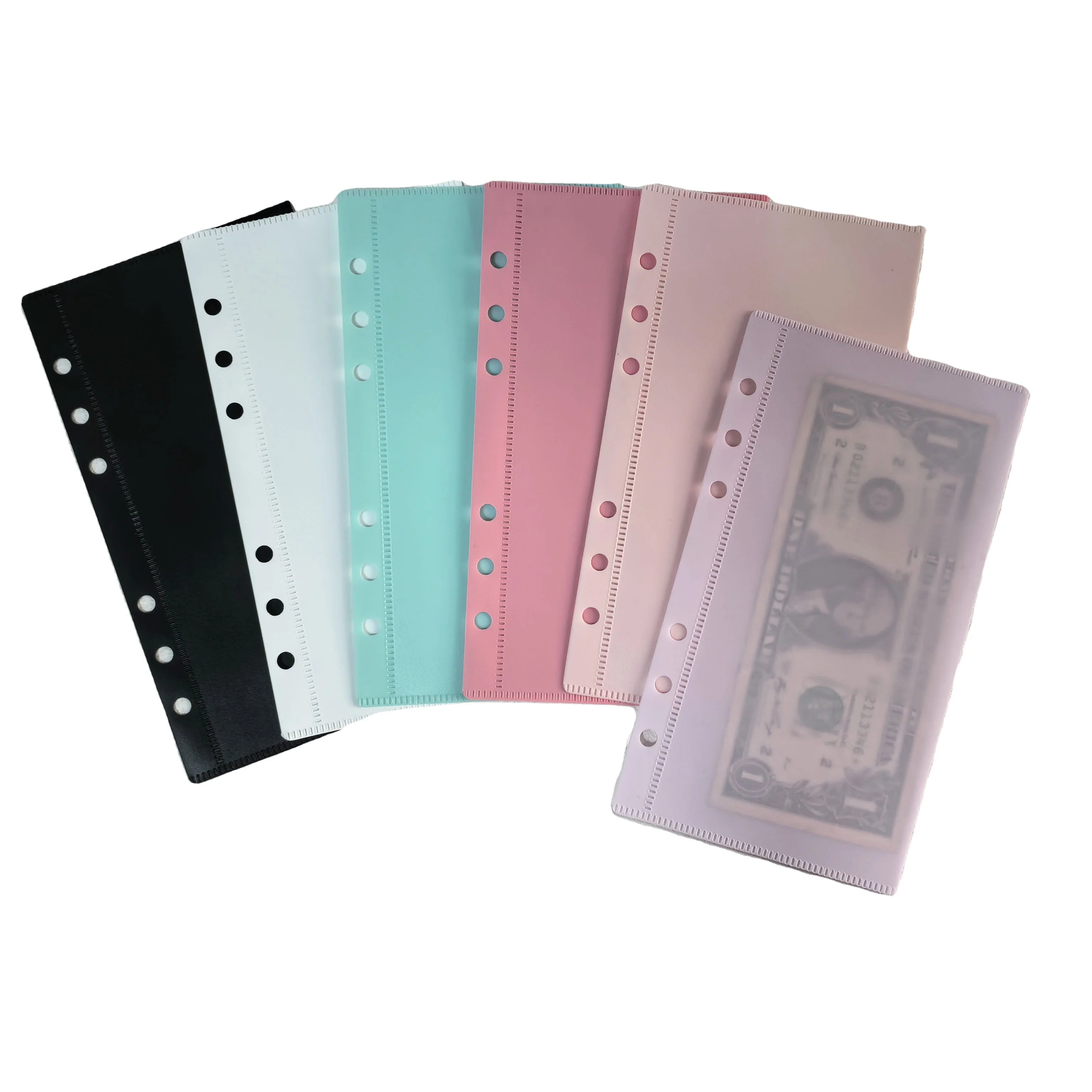 Personalized Durable Clear Plastic 6-Hole Refillable Zipperless Side Open Custom Savings Pocket A6 Frosted PVC Cash Envelope