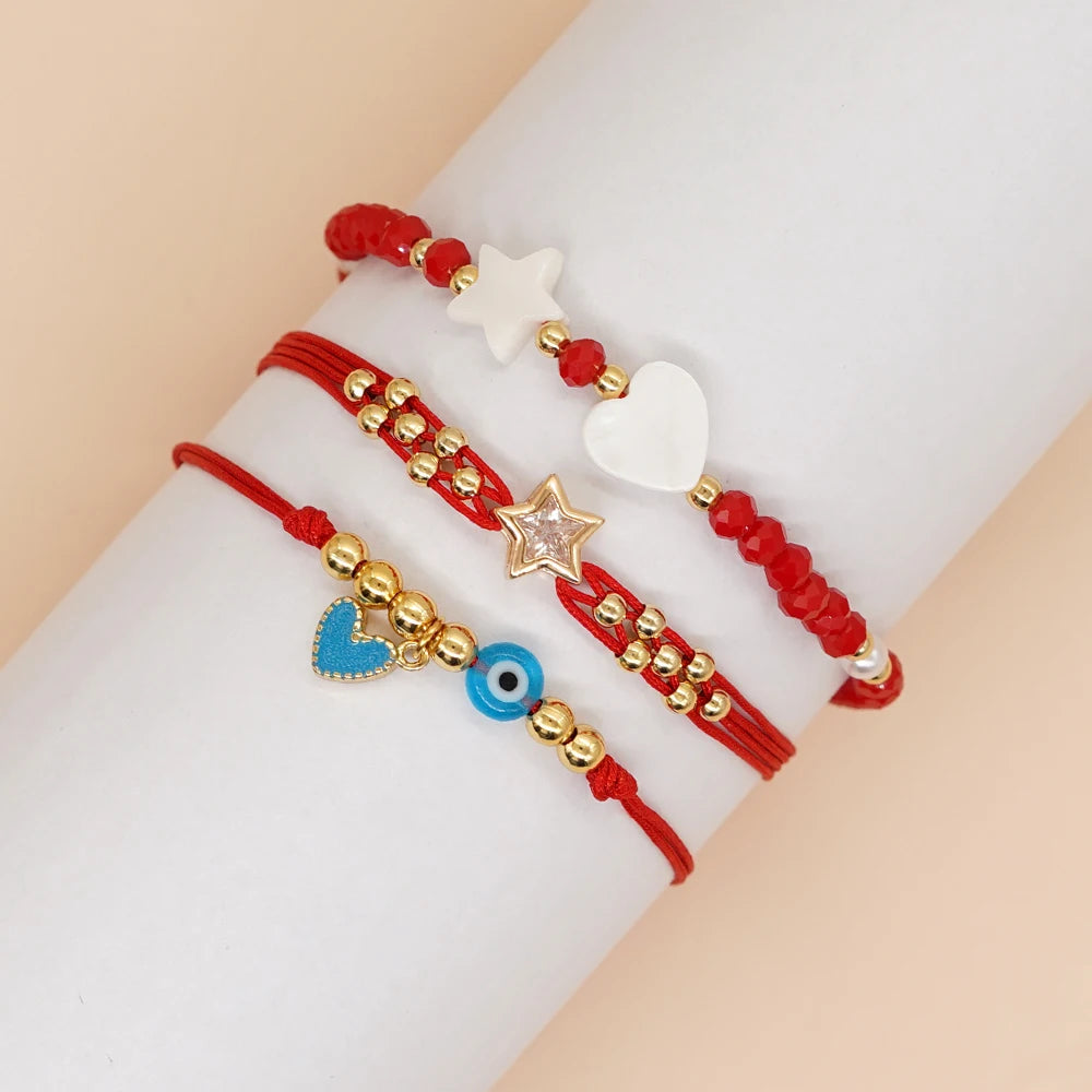 Go2boho Red Rope Friendship Bracelets Blue Heart Evil Eye Gold Bead Handmade Adjustable Jewelry Lucky Gift