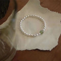 Green Strawberry Crystal Gold Plated Silver Beaded Bracelet 4-5MM Natural Rice Shaped Freshwater Pearl Women's Classic Gift