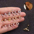 Creative Mini Ear Bone Studs Stainless Steel Double-headed Screw Earrings Romantic Moon Zircon Earrings for Women Girls
