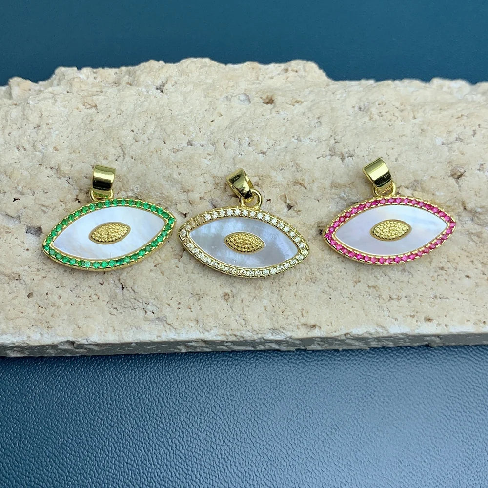 Wholesale Zircon Natural Sea Shell Marquise Evil Eye Charms Pendants for Jewelry Making DIY Women Necklace Accessories