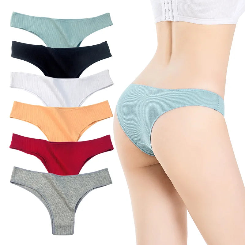 High Quality Seamless Solid Color Rib Underwear Low Waist 6 Colors Sexy Thong for Women