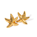 Women's Fashion Ocean Style Titanium Steel Starfish Stud Earrings 18K PVD Gold Platinum Plating Geometric Simple Design Cute