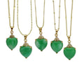 NN1148 Fashion Chic 18k Gold Plated Crystal CZ Paved Green Jade Heart Pendant Chain Necklace