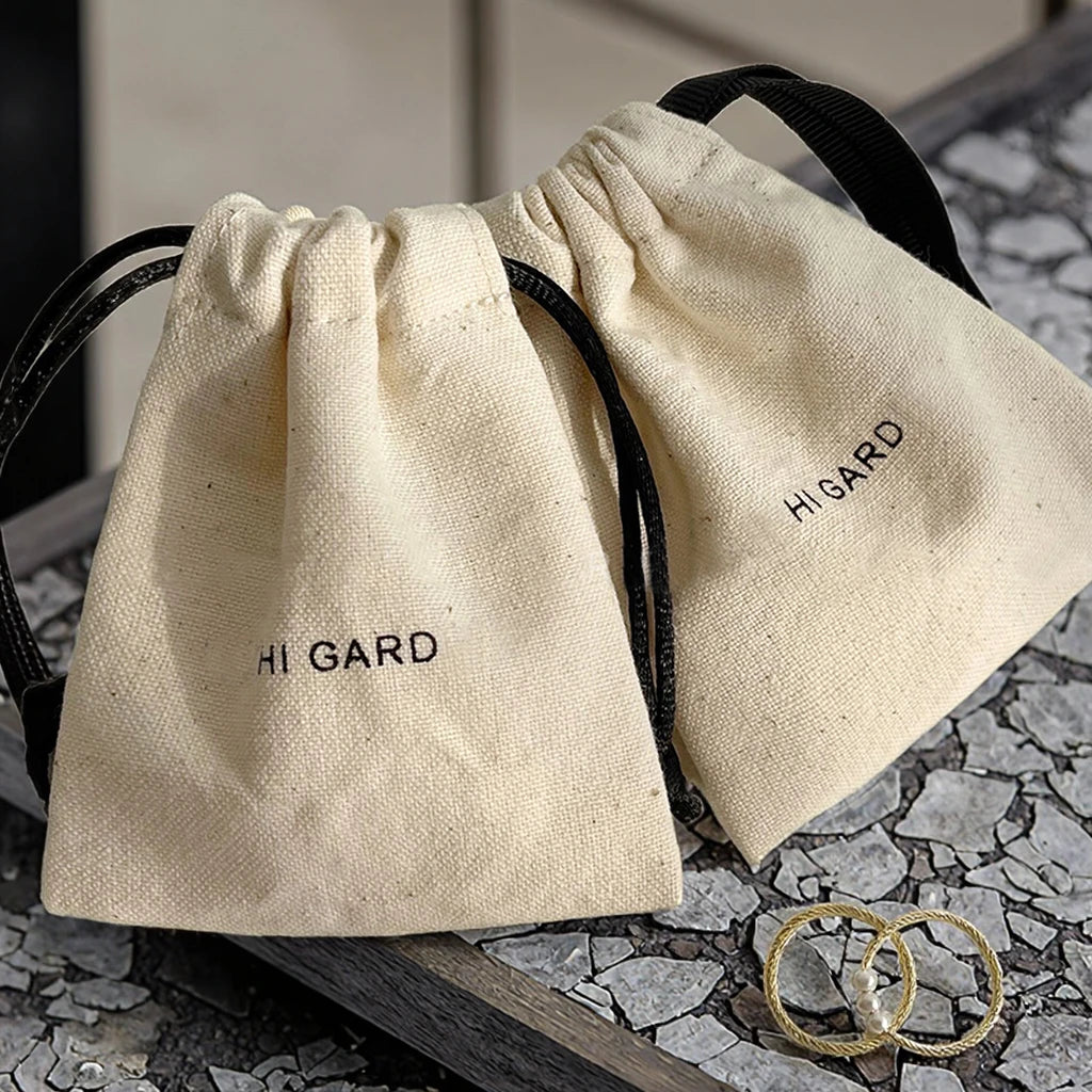 Custom Logo Printed White Small Vintage Style Washable Cotton Drawstring Bag for Jewelry Packaging and Storage