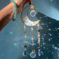 Crystal Moon Prism Suncatcher  Amethyst Rose Quartz Gravel Star Charms Glass Crafts Sun Catcher for Home Decor