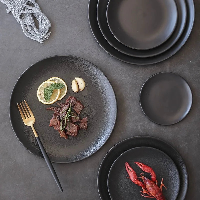 Nordic Inspired Anti-Scratch Flat Plate Matte Glaze Western Tableware Hotel Suitable Ceramic Frosted Vegetable Plate Plant