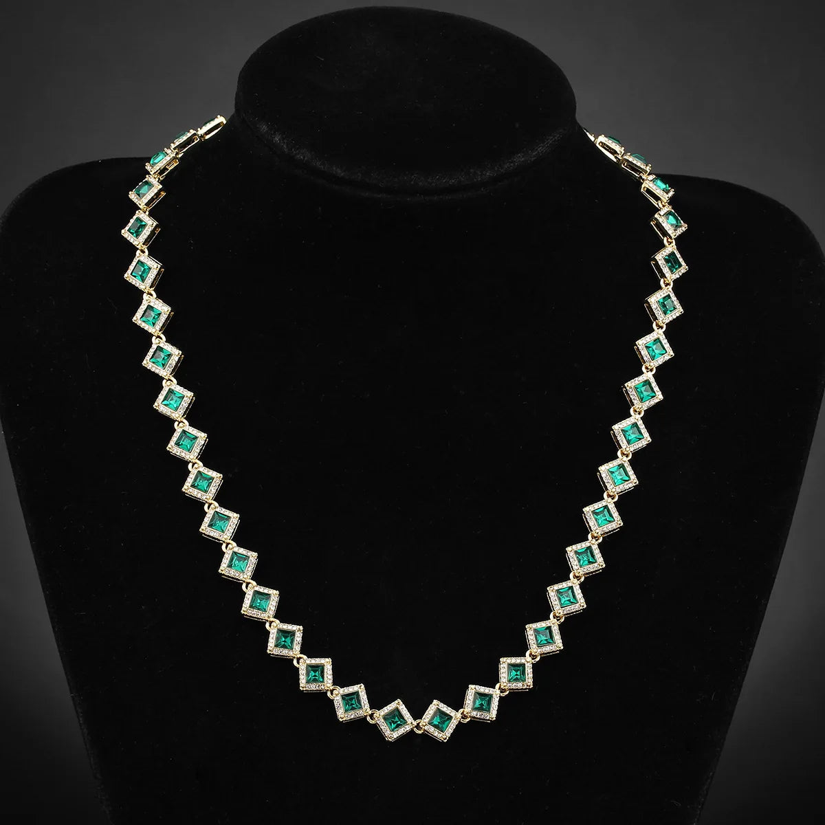 High Quality 12mm Rock Candy Necklace New Hip Hop Style with Emerald and Small Square Diamond Gold Finish