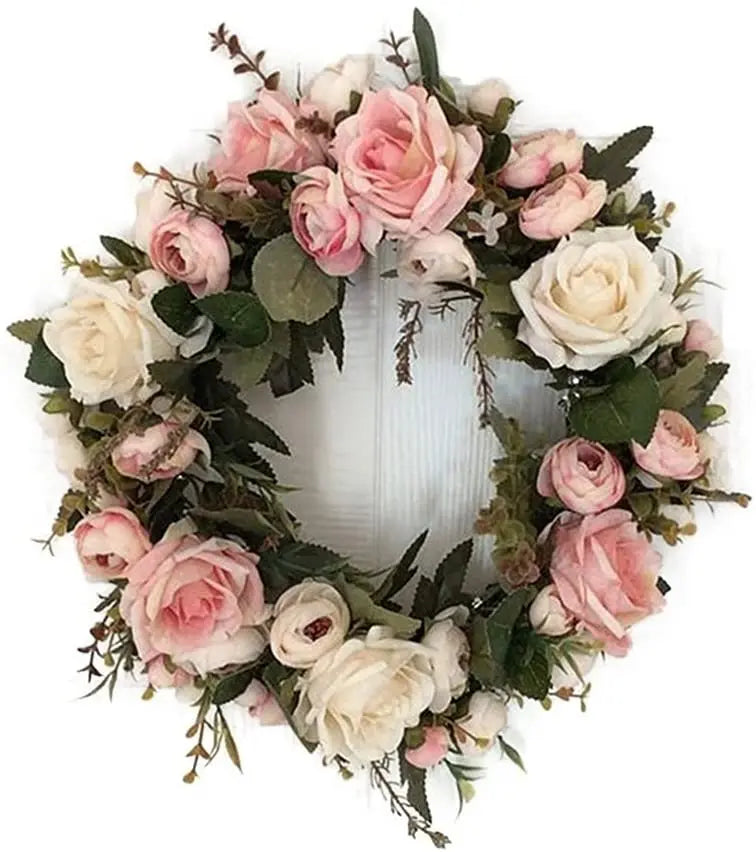 Peony Flower Wreath Handmade Pink Floral Wreath Artificial Spring Garland Wreath for Front Door Wall Wedding Party Home Decor