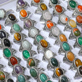 Wedding Jewelry Gold Plated Ring Mix Bulk Gemstone Stone Opal Ring Natural Agate Jade Cat's Eye Mixed Ring for Men Mix Ship