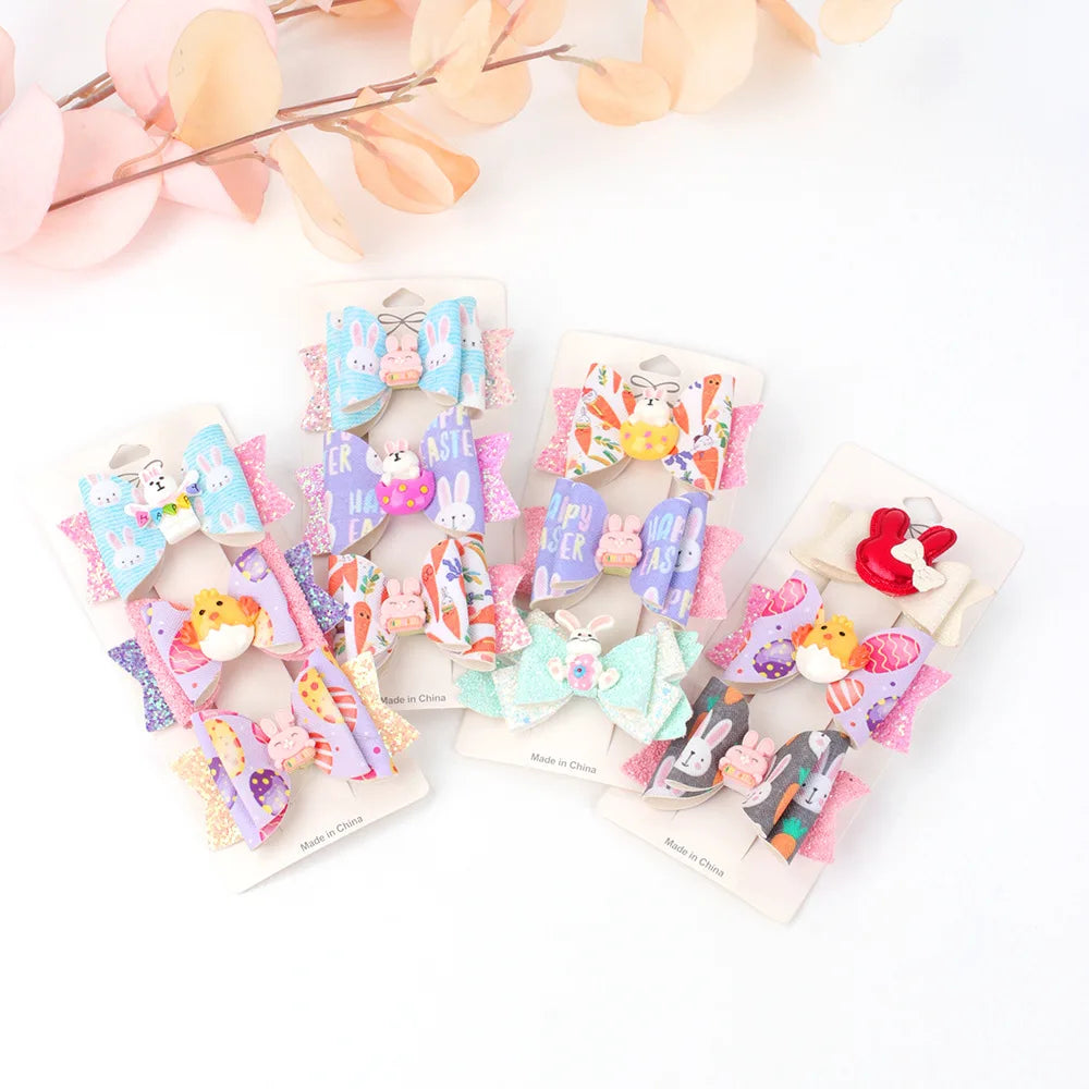 Cute Glitter Bow Hair Clips 3pcs Per Set for Girls Easter Hair Accessories