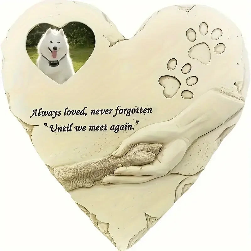 Irregular Shaped Resin Pet Memorial Plaque Hand-painted Photo Frame Paw Print Detail Garden Decorative Pet Remembrance Ornament