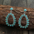 New  Simple Western Style Turquoise Earrings Alloy Round Turquoise Drop Earrings for Women Jewelry Wholesale