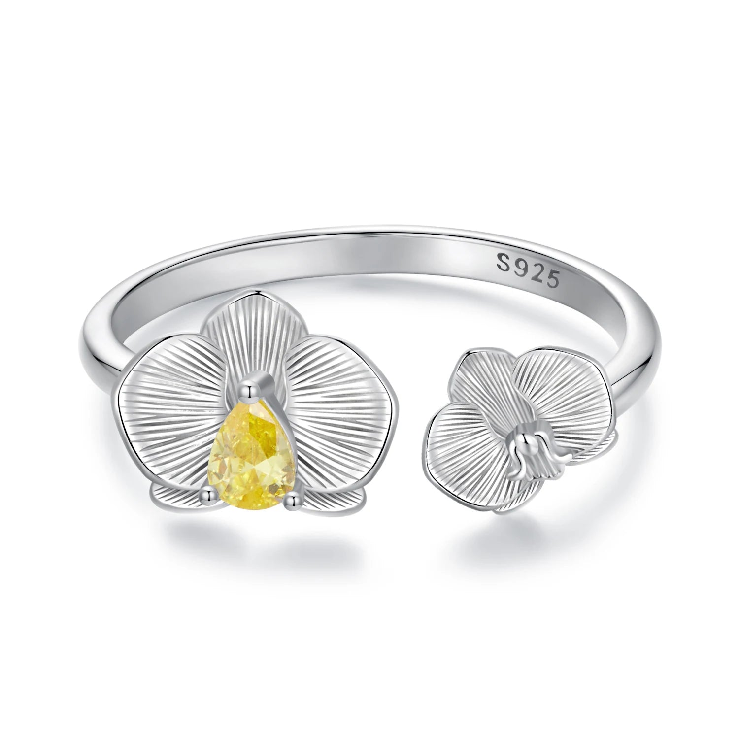 925 Sterling Silver Phalaenopsis Open Ring for Women White Gold Plated Lucky Flower Jewelry Gift Fashion Birthday Gift BSR659