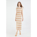 Women's Knitted tank Top and Midi Skirt 2-piece Set Striped Round Neck Cap Sleeve Top and Slim Straight Skirt Set