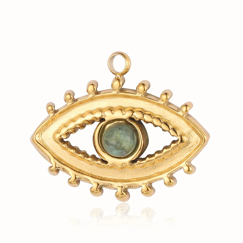 Beomai OEM Bohemia Natural Stone Titanium Steel Eye Shaped Stainless Steel Charms and Pendants for Jewelry Making Accessories