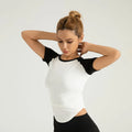 Women's Active Wear Yoga Fitness Running T-Shirts Patchwork Compressed Quick Dry Breathable Eco-Friendly Nylon Spandex Custom