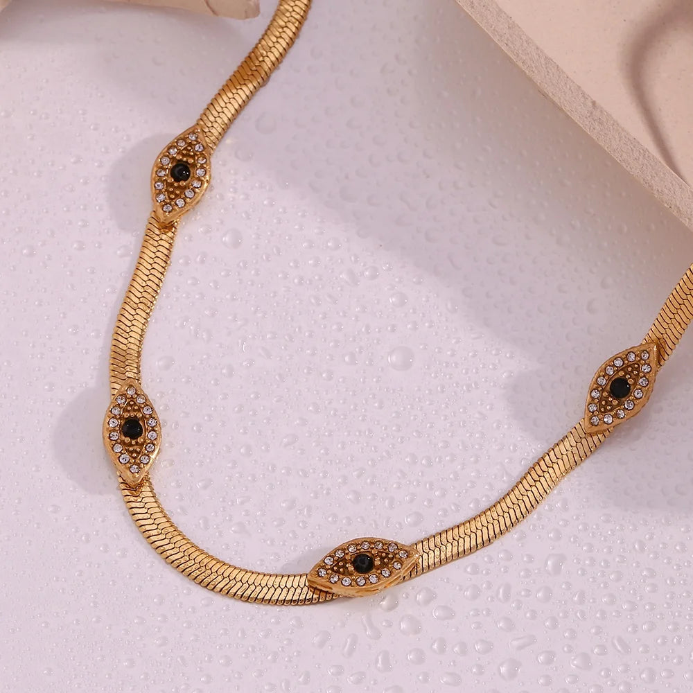 Tarnish Free Snake Chain Necklace Evil Eye Choker Necklace PVD Gold Plated Stainless Steel Jewelry