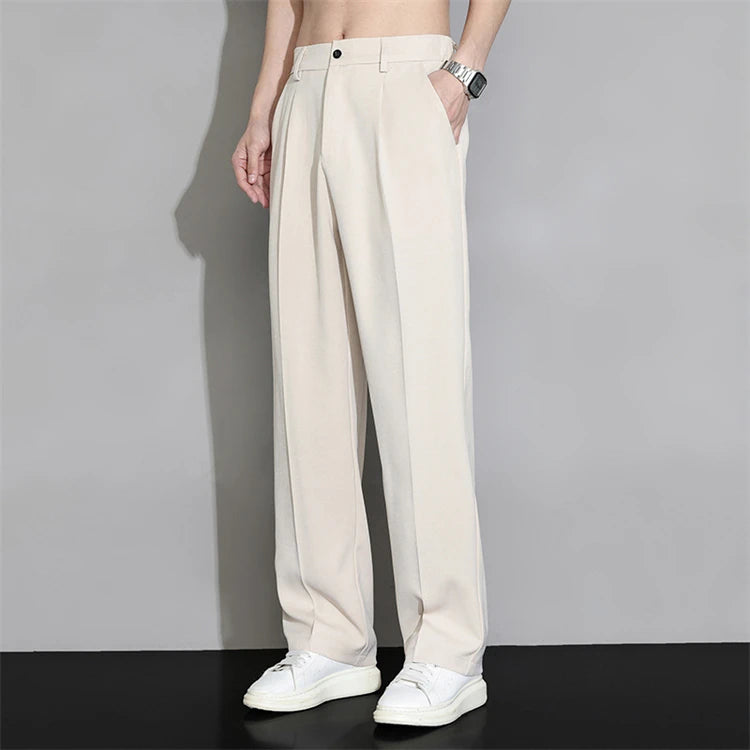 Men's Summer Straight Leg Casual Pants Lightweight Flat Front Mid Waist Zipper Fly OEM Service Spring Autumn Dress Quick Dry