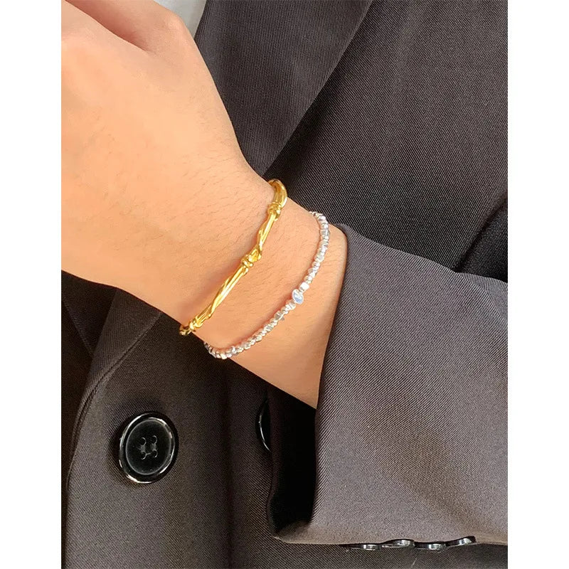 Fine Jewelrt 925 Sterling Silver 18K Gold Plated Bracelet Niche Design Geometric Line Vine Weave Versatile Bracelet for Women