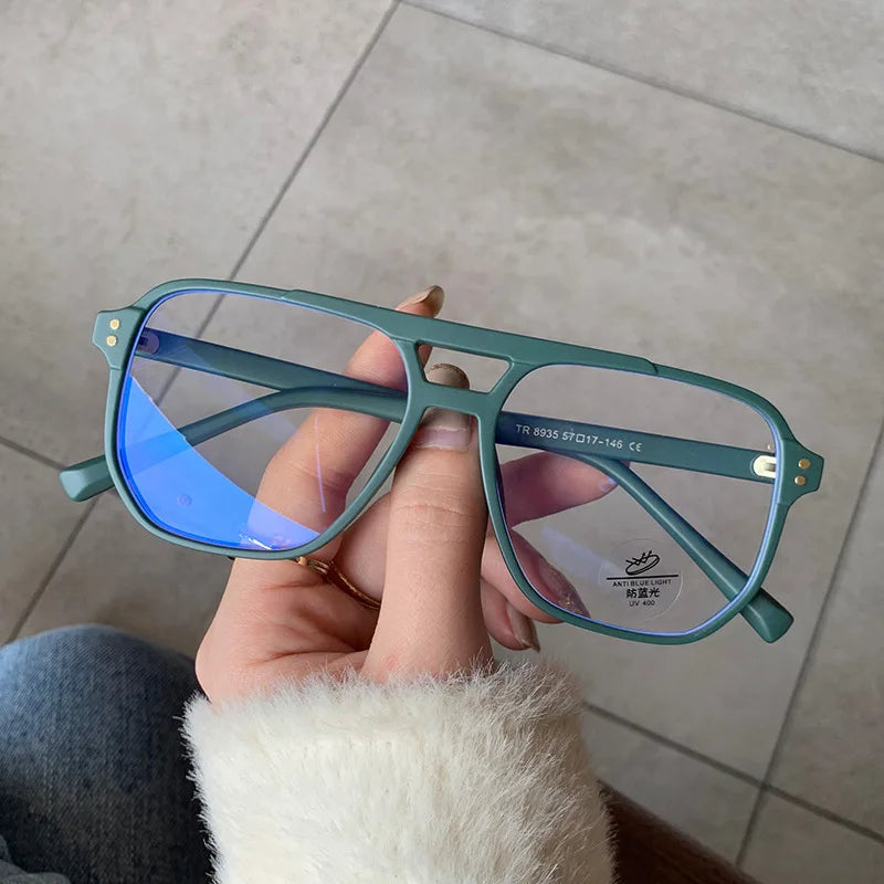 Lucky Fashion Unisex Eyewear Custom TR Double Bridge Eyeglasses Frames Blue Light Blocking Lens Anti Bule Light Glasses