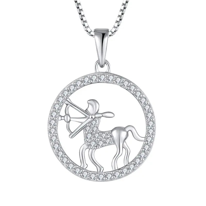American and European Silver 12 Zodiac Necklace Pisces Charming Pendant Classic Fancy Sagittarius Necklace for Men and Women