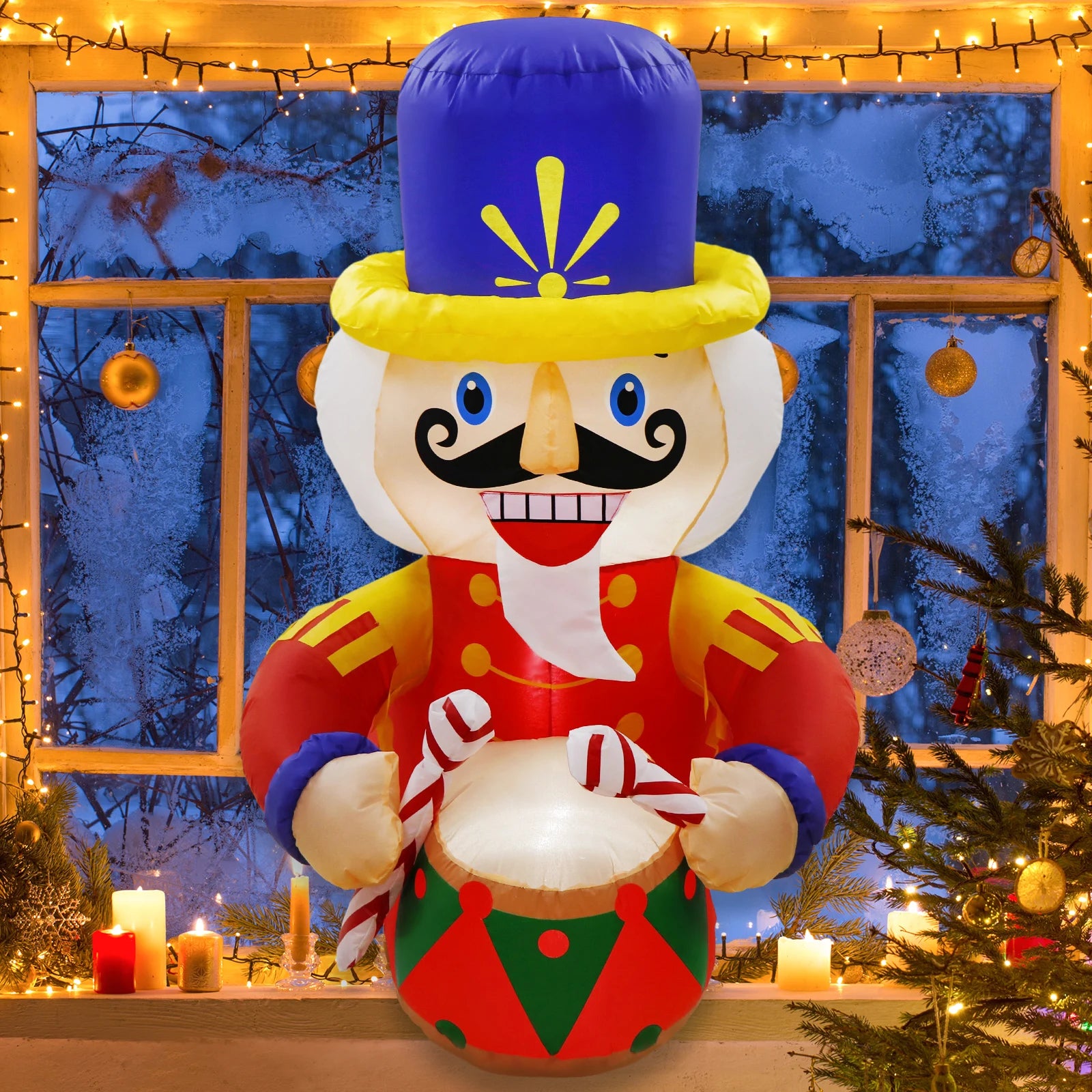 Ourwarm Christmas Inflatable Yard Decoration Window Nutcracker White Man with Light Christmas Inflatable