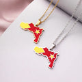 18K Gold Plated Enamel Stainless Steel Trendy Africa Map Ethiopia Tigray Micro Insert Pendant Necklace Link Chain Unisex Couples