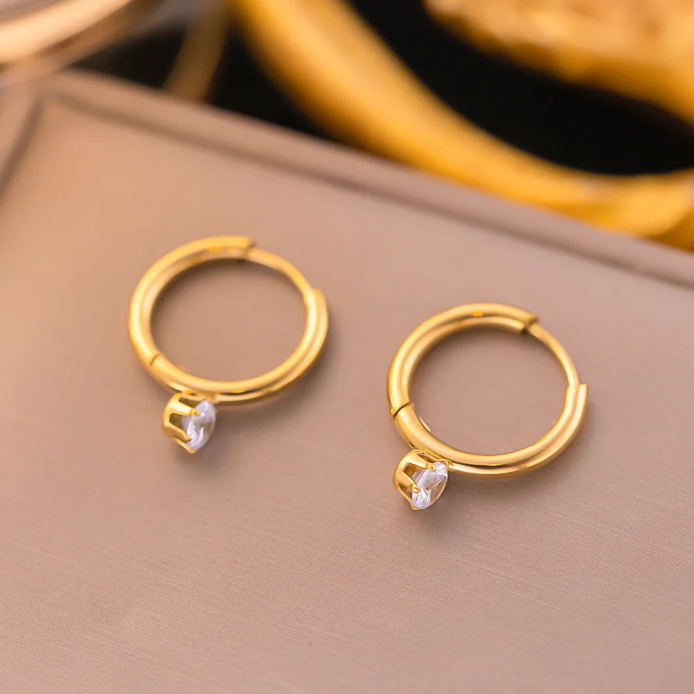 New Tarnish Free 316l Stainless Steel Zircon Hoop Earrings 18k Gold Plated Earrings for Women Jewelry