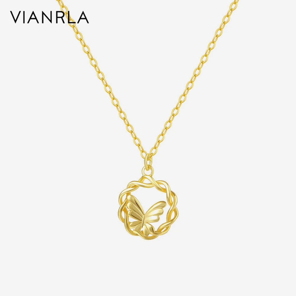 VIANRLA 925 Sterling Silver Butterfly  Rope 18k Gold Fashion Chain Chunky Pendant Chain Necklace  for Women