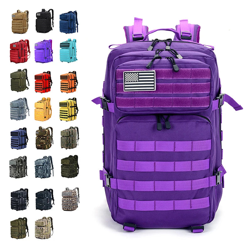 45L Assault Tactical Outdoor Backpack with Zipper Closure Polyester Lined for Hunting Climbing Camping Fashion Style Mochila