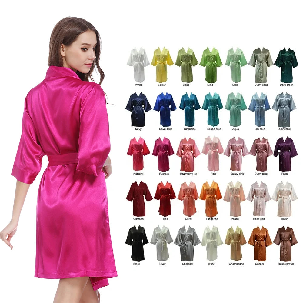 Wholesale Plus Size Luxury Wedding Bride Bridesmaids Silk Satin Kimono Robe Dresses Women Morning Gown for Marriage Bridal Party